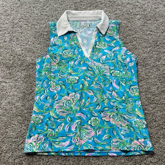Lilly Pulitzer Womens Small UPF 50+ Luxletic ImaraPolo Top Cumulus Blue Chick Ma - Picture 2 of 10